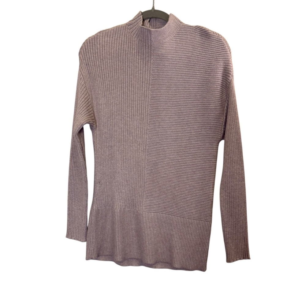 Cyrus Women’s Ribbed Knit Mock Neck Scuba Style Sweater in Beige sz S